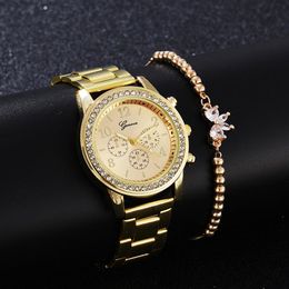 Diamond Women Luxury Brand Watch Rhinestone Elegant Ladies Watches Gold Clock Wrist Watches For Women Montre Femme Drop261g