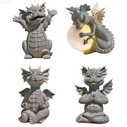 Garden Decorations 2021 Lovely Garden Dragon Meditated Statue Courtyard Dragon Sculpture Resin Dinosaur Shape Statue Outdoor Yard Garden Decoration L230714