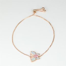 Link Bracelets Cute Butterfly Multicolor Zircon Bracelet White Blue Opal Stone Animal Rose Gold Silver Colour Chain For Women