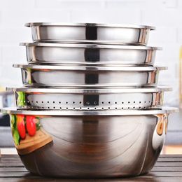 Bowls Stainless Steel Basin &Quot;Five-Piece Set&Quot; Thickened Seasoning Jar Leaking Washing Rice And Noodle Ba