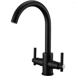 Kitchen Faucets Mixer Tap Dual Lever Monobloc Swivel Spout Matte Black Sink Faucet Brass