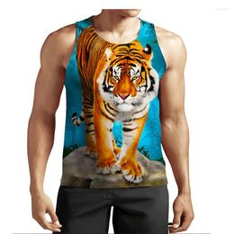 Men's Tank Tops Summer Animal Pattern Sleeveless 3D Top Holiday Tshirt Tiger Gym Boys Street Clothing Novelty Male Oversized Vest