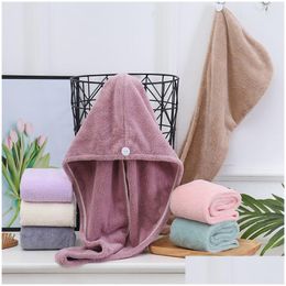 Towel Soft Coral Fleece Absorbent Microfiber Woman Long Hair Fast Drying Solid Color Bath Wrap Hat Quickly Dry Cap Turban Vt1683 Dro Dhh9W