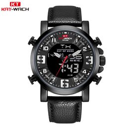 KT Top Brand Watches Men Leather Band Wristwatch Mens Luxury Brand Quartz Watch Clock Chronograph Waterproof Black KT1845272q