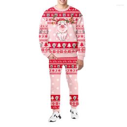 Men's Tracksuits Christmas Sweaters Tracksuit Clothing Couples 3d Print Pink Piggy Family Sweetshirts With Pants 2 Pieces Sets Oversize 6XL