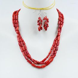 Necklace Earrings Set 4-5MM Natural Irregular Sea Bamboo Coral Necklace/earring Set. European Fashion Bride Jewelry 20"