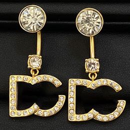 Gold Diamante Earrings Chic Charm Stud Women Earring Gold Eardrop Classic RetroTrendy Earrings Party Jewelry With Box Package