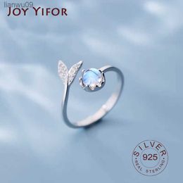 Real 925 Sterling Silver Cute tail moonstone Personality Adjustable Ring Fine Jewelry For Women Party Elegant Accessories L230704