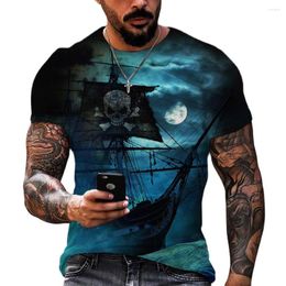 Men's T Shirts Vintage T-shirts 3D Ship Print Short Sleeve Pirate Shirt For Men Clothing Oversized Tee Camiseta Hombre