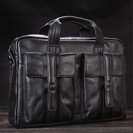 Briefcases Luxury Men Genuine Leather Briefcase Business bag Leather Laptop Bag 15.6"inch Office Bag Briefcase male portfolio men Black 230714