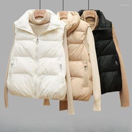 Women's Vests Women Autumn Winter 2023 Korean Casual Warm Cotton Padded Puffer Female Fashion Sleeveless Parkas Jacket Waistcoat X66