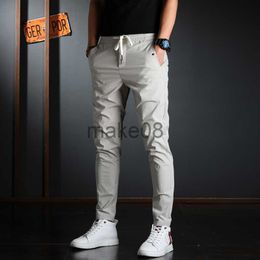 Men's Pants Summer Men Elastic Waist Casual Pants Korean Streetwear Lightweight Cotton Grey Slim Fit Trousers J230714