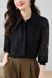 Women's Blouses Chikichi Polo Neck Black Chiffon Shirt For Women 2023 Long Sleeve Shirts Korean Fashion Clothing Female