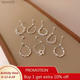 MEETSOFT 925 Sterling Silver Flower Multi Layer Long Tassel Chain Adjustable Ring for Women Trendy Fine Jewellery Drop Shipping L230704
