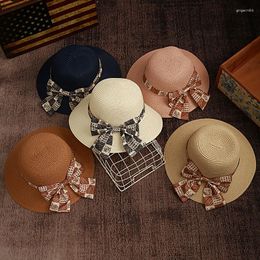 Wide Brim Hats Women Summer Sun Straw Hat Big Eaves Bowknot Ribbon Beach Holiday Fold Fisherman Cap Temperament Flat 2023