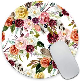 Watercolor Ethnic Boho Floral Mouse Pad Custom Mouse Pad Customized Round Non-Slip Rubber Mousepad 7.9 Inch