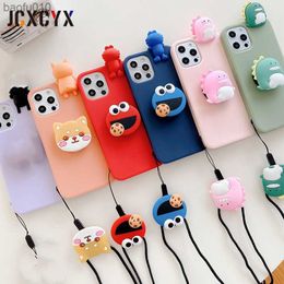 3D Cartoon dinosaur Sesame Street holder stand starp Soft phone case for iphone 13 12 14 Pro Max MiNi X XS XR 11 Pro SE 3 Cover L230619