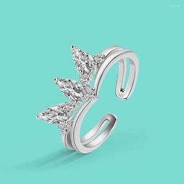 Cluster Rings 925 Sterling Silver Ring High Quality Zircon Inlay Crown Shape Double Layer Jewellery Gift Engagement Anniversary Anillo