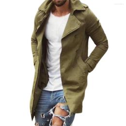 Men's Jackets British Style Men Trench Coat Pockets Windbreaker Cardigan Slim Male Solid Color Long Jacket 2023 Spring Autumn