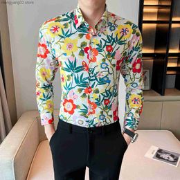 Men's Casual Shirts Stylish Colorful Flowers Shirts For Men High Quality Single-breasted Long Sleeve Cotton Shirt Blouses Streetwear Plus Size 5XL-M T230714