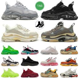 new paris Triple S sneaker mens womens designer shoes platform sneakers clear sole black white grey red pink blue Royal Neon Green famous balen coach outdoor trainers