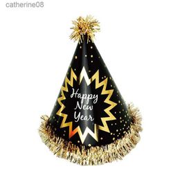 Black Gold Tassel Pompom Paper Hat Happy New Party Decor 2022 Kids Gifts Hats Cheer 2022 New Years Eve Family Party Supplies L230621