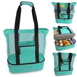 Ice PacksIsothermic Bags Portable Thermal Cooler Bag Double Layer Mesh Transparent Bag Picnic Camping Holiday Beach Tote Drink Fresh Keeping Organizer 230713