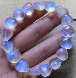 Strand Natural Blue Light Moonstone Clear Heart Love Beads Bracelet 13x13mm Stretch Women Fashion Jewellery Genuine