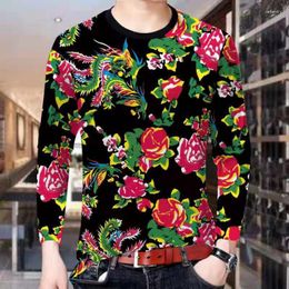 Men's T Shirts 3D Chinese Style Phoenix Figure Long-sleeved T-shirt Casual Loose Autumn Bottoming Shirt Colorful Printing Christmas Gift