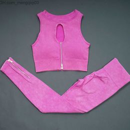 Women's Tracksuits Vintage seamless yoga suit women's Sportswear half zip crop top rib high waist shorts gym Sportswear Z230717