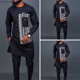 Men's Tracksuits 2023 African Men Dashiki Long Sleeve 2 Piece Set Traditional Africa Clothing Striped Men's Suit Male Shirt Pants Suits (M-4XL) T230714