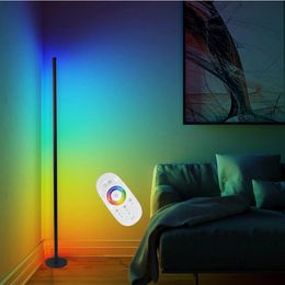 Corner Floor Lamp RGB Color Changing Mood Modern Standing Lighting with Dimmable Remote Controller for Living Room Bedroom221f