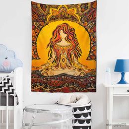 Tapestries Dome Cameras Lndian Meditation Buddha Statue Tapestry 7 Chakra Girl Yoga Wall Hanging Hippie Retro Bohemian Home Room ArtDecor R230714