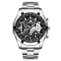 High Quality Leisure Sport Luminous Pointer Stainless Steel Mens Watch Quartz Watches Calendar Smart Male Wristwatches VAVAVoom Br341o