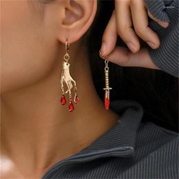 Dangle Earrings The Asymmetrical Gold Plated Lady & Dagger Boho Red Bloody Alternative Aesthetic Jewellery Gifts