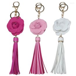 Keychains Camellia Keychain Fashion Flower Bag Pendant Keyrings Cloth And Alloy Material Keys Rings Women Girl Keyring