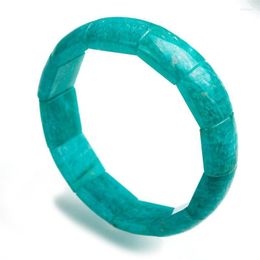 Strand Natural Green Amazonite Stone Rectangle Crystal Bead Bracelet Women Femme Stretch Charm