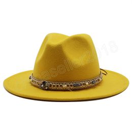 Women Men Wide Brim Wool Felt Jazz Fedora Hats Panama Style Cowboy Trilby Party formal Dress Hat Large Size Yellow white