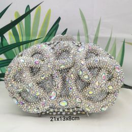 Evening Bags Lady pinkGreenSilver Luxury Fashion Female Diamond Crystal Clutch Elegant Gold Metal Wedding Dinner Purses 230713