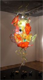 Multi Color Modern Chandelier Lights Artistic Big Size Hand Blown Glass Pendant Lamp Long Hanging Flower Accessories