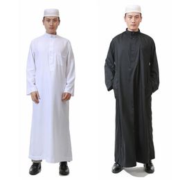 Islamic Ramadan Worship Service Prayer Wear Clothing Man Solid Polyester Muslim Jubba Thobe Long Robe Gown White Dress2971
