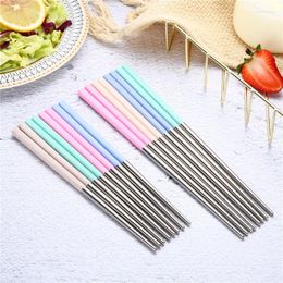 Chopsticks Stainless Steel Chinese Wheat Straw Portable Eating Noodles Sushi Tableware Easy Clean Home Kitchen Dining Tools