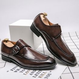 British Style Men Dress Shoes Business Formal Shoe For Man Split Leather Footwear Fashion Buckle Strap Oxfords