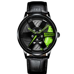 Green Hands Unique Design Quartz Watch 40MM Diameter Wheel Style Mens Watches Boys Student Locomotive Creative Wristwatches259E