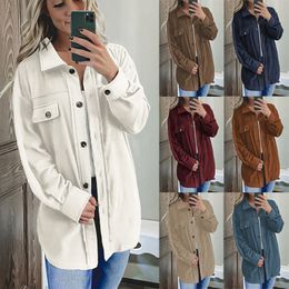 Autumn winter new European American Fashion Women's Jackets solid Colour long sleeved cardigan Outerwear Lady lapel loose single breasted jacket Coats