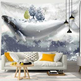 Tapestries Hand Painted Ocean Whale Tapestry Wall Hanging Fantasy Cartoon Kawaii Tapiz Hippie Kids Room Art Decor