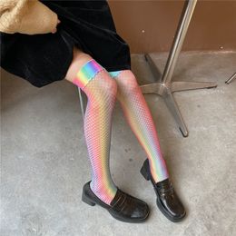 Women Socks Summer Girls Fashion Mesh Women Socks Sexy Hollow Out Colorful Fishnet Stocking Hot Selling Nylon Knee-high Thigh Female Sock