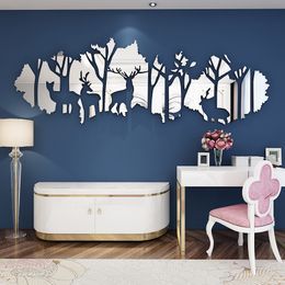 Wall Stickers Large size Forest Deer Acrylic Mirror Wall Decal Paper Personalised 3D Wallpaper for Living Room Interior Decoration Home Decoration 230714