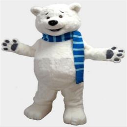 Professional custom blue scarf Polar Bear Mascot Costume cartoon white bear animal character Clothes Halloween festival Party Fanc310C