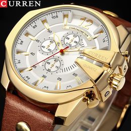 CURREN New Fashion watch Casual Sports Watches Modern Design Quartz Wrist Watch Genuine Leather Strap Male Clock3096